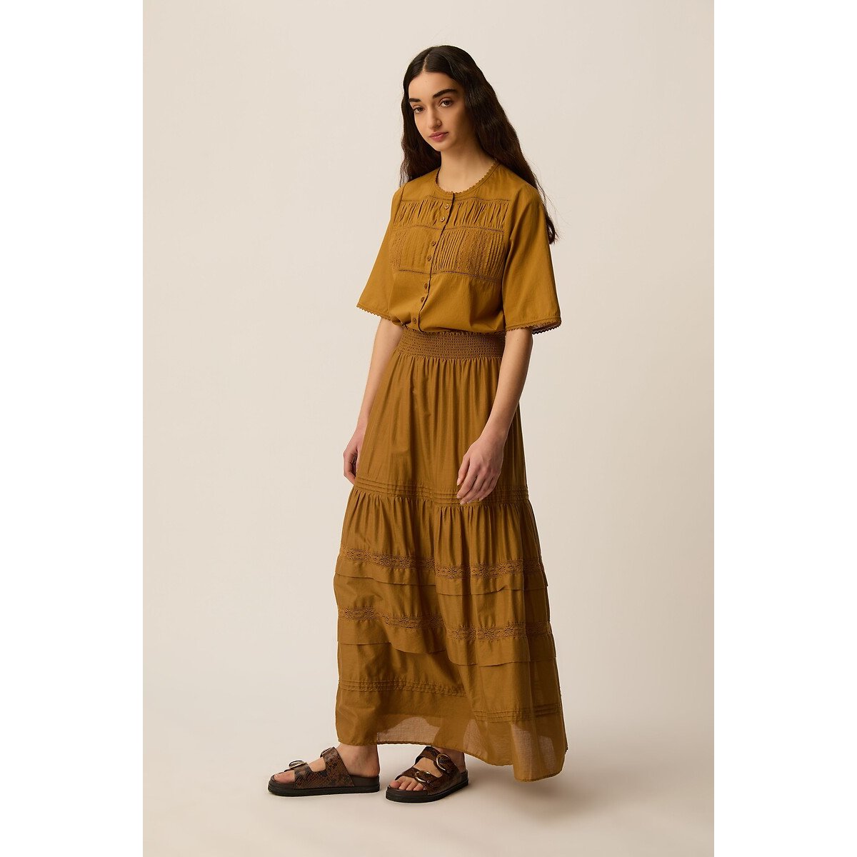 Jupe longue brodée, TESSIE ocre, DES PETITS HAUTS
