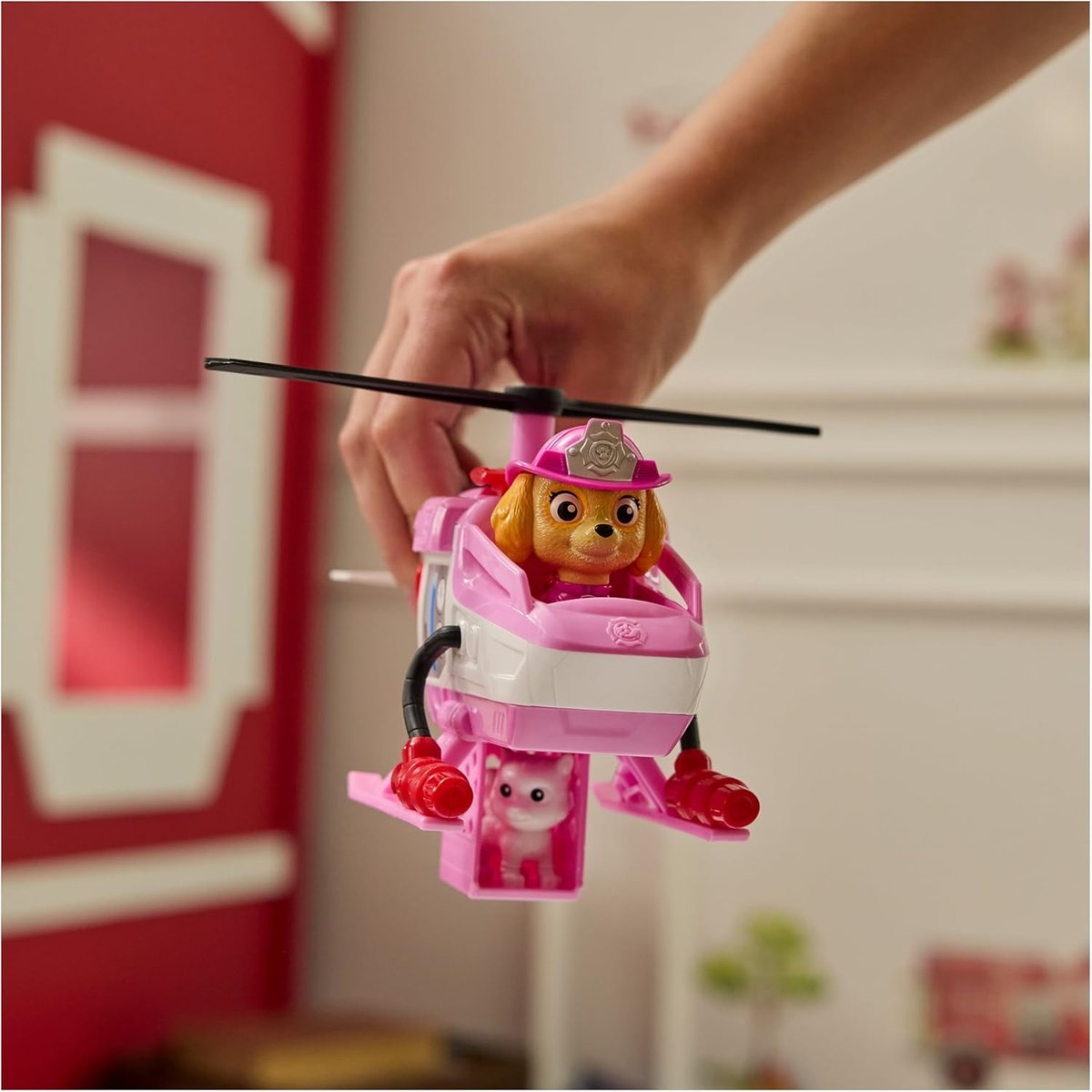 Paw Patrol Fire Rescue - Skye avec l'hélicoptère de sauvetage rose, SPIN MASTER