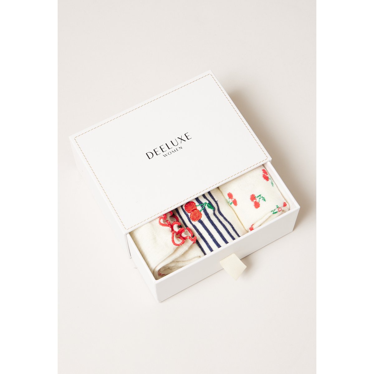 Lot de 3 paires de chaussettes femme en coton motif cerise CHERRY navy, DEELUXE