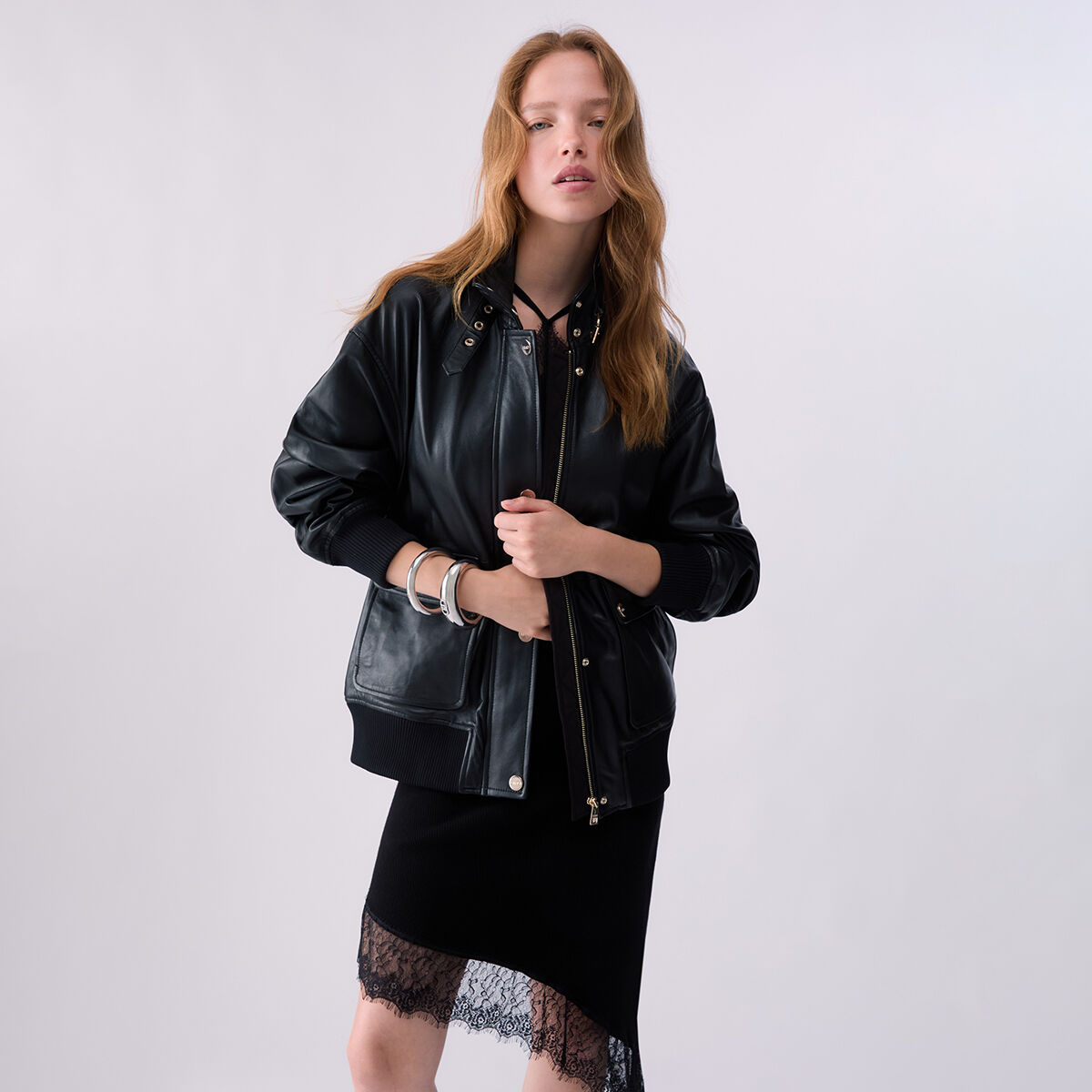 Veste en cuir oversize noir, LIU JO