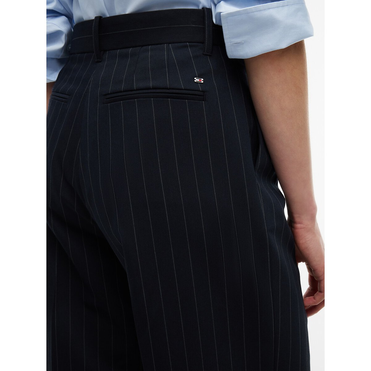 Pantalon large à pinces et fines rayures marine, TOMMY HILFIGER