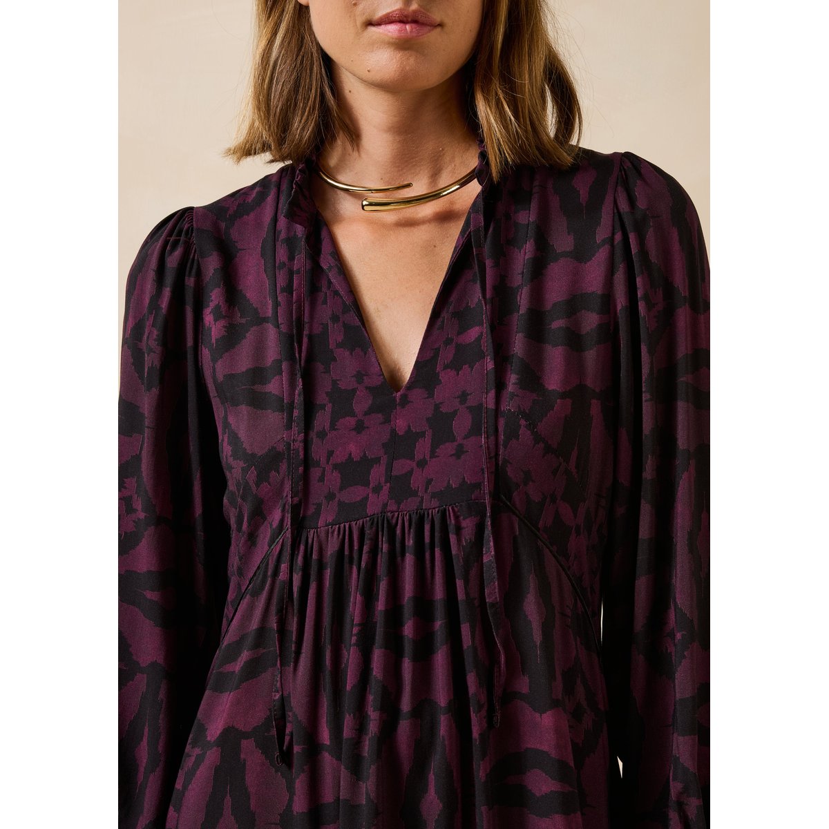 Robe longue manches longues encolure tunisienne noir/vin, LA FEE MARABOUTEE