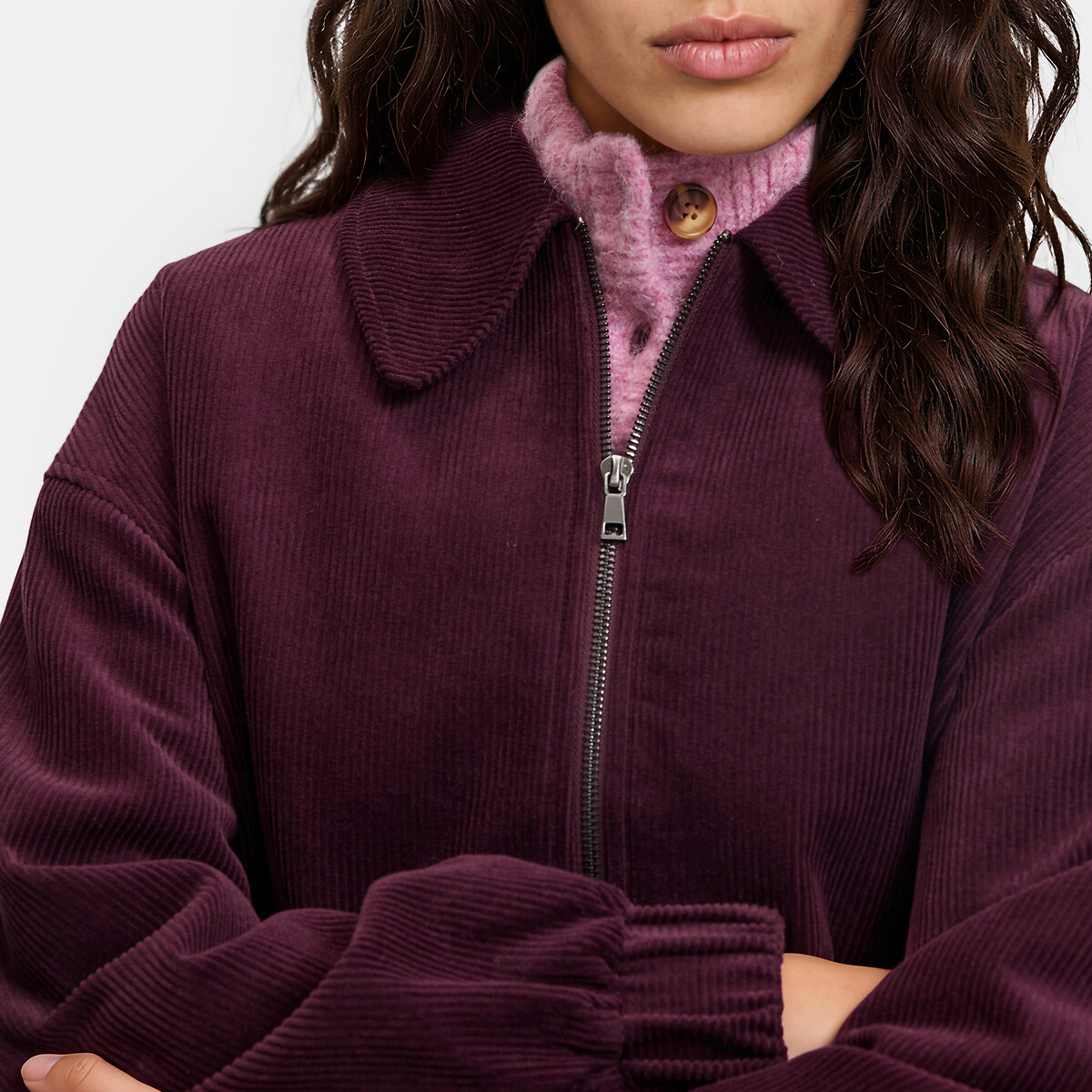 Corduroy bomber jacket dark purple, LA REDOUTE COLLECTIONS