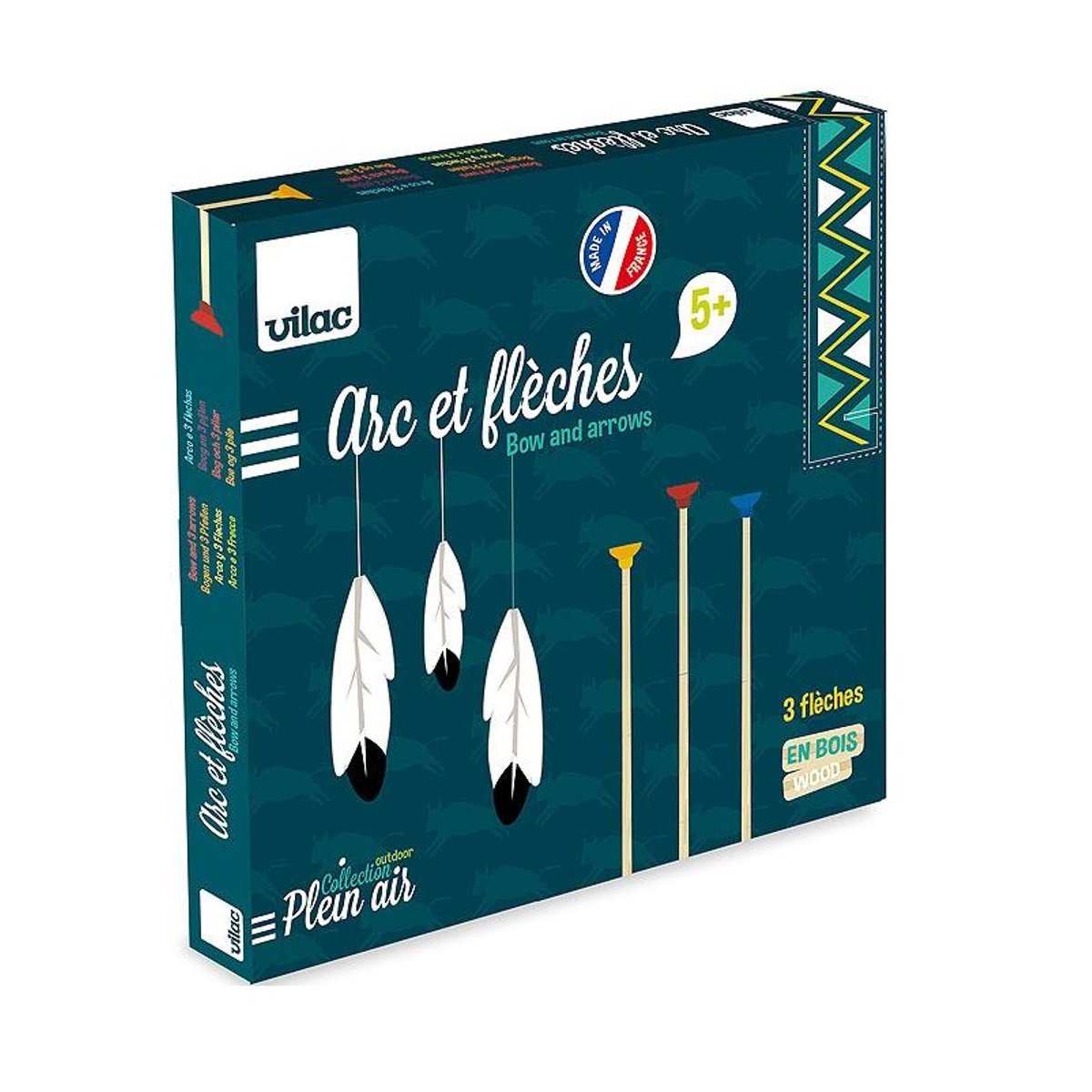 Arc démonté avec 3 flèches en boîte cible beige, VILAC