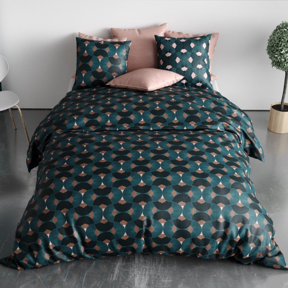 Housse de couette 240x220 GREEK + 2 taies coton 57 fils noir, DECORATIE
