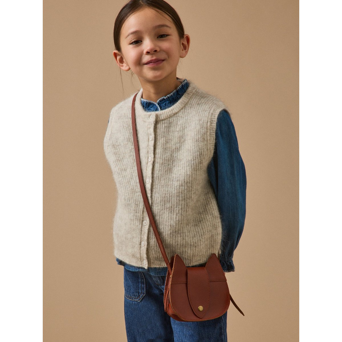 Sac écureuil en cuir cognac, CYRILLUS