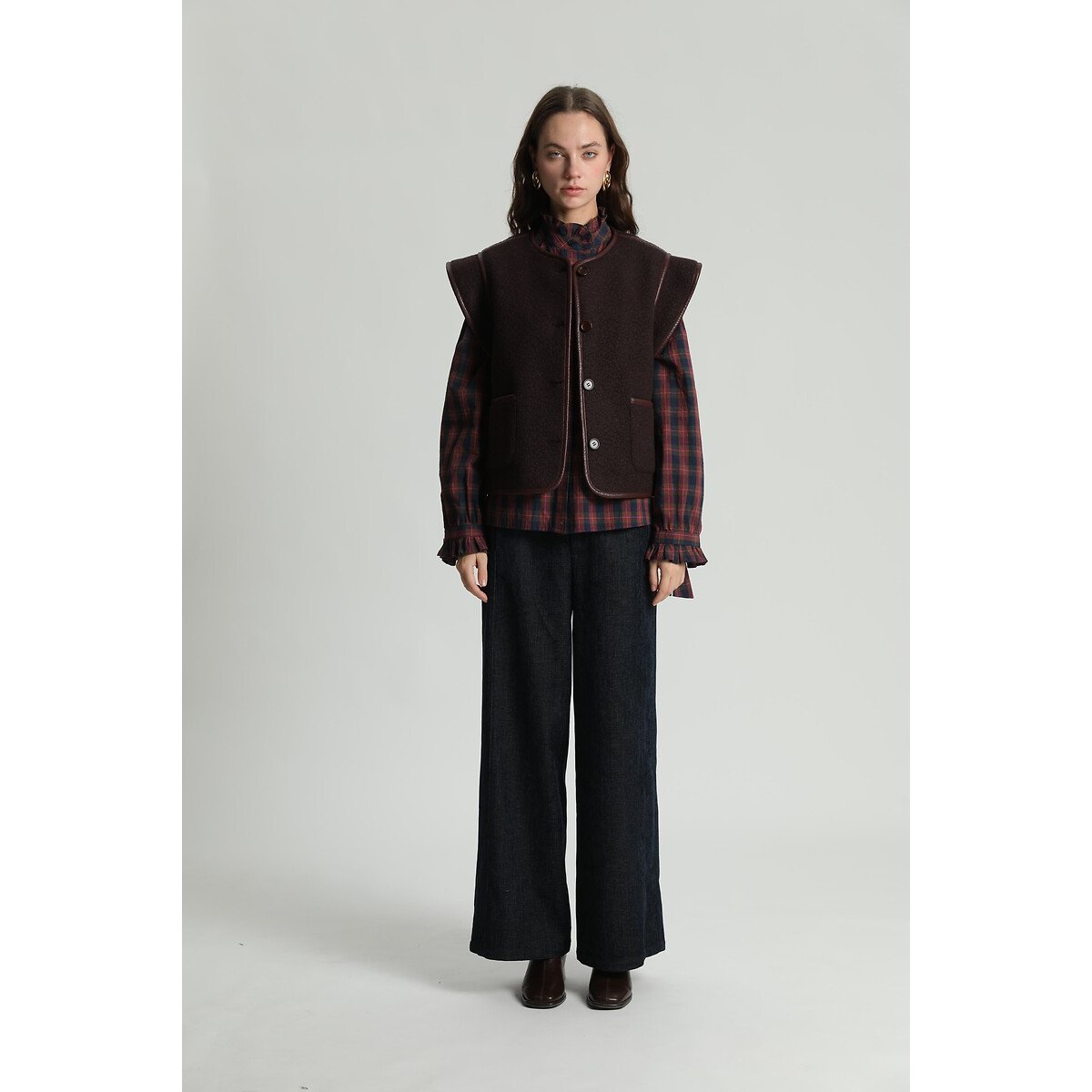 Veste sans manches en laine marron, SEE U SOON