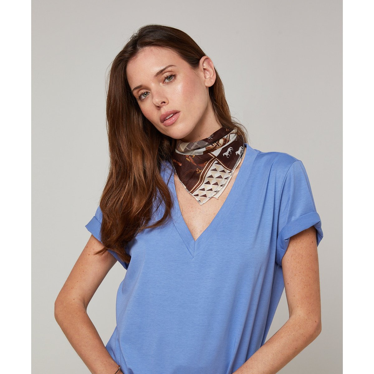 Carré imprimé en coton et soie marron, RODIER
