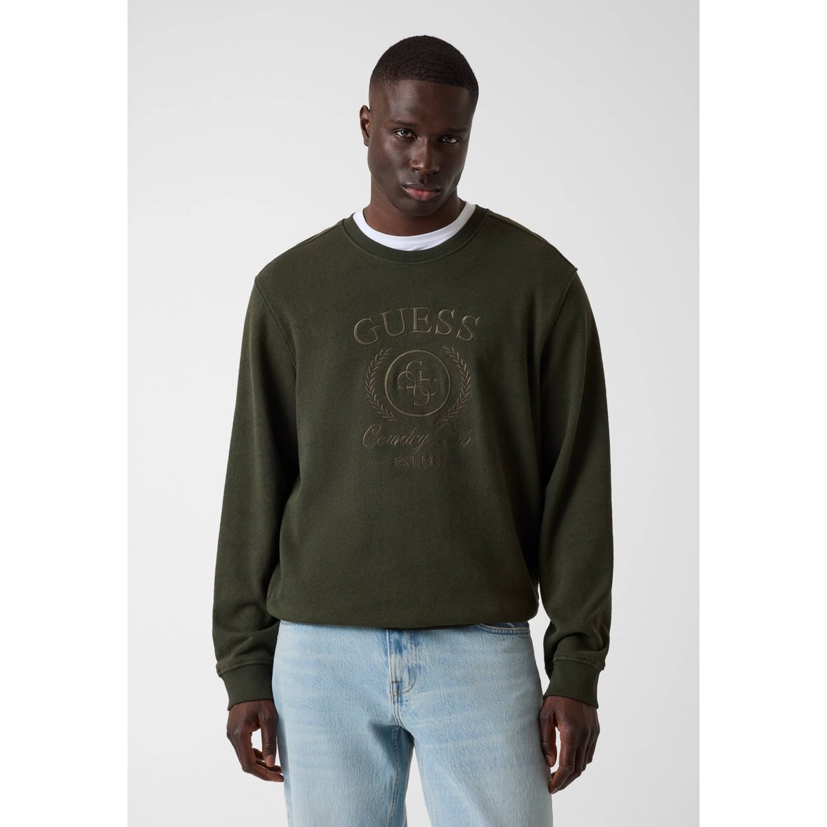 Sweatshirt Avec Logo Brodé vert foncé, GUESS