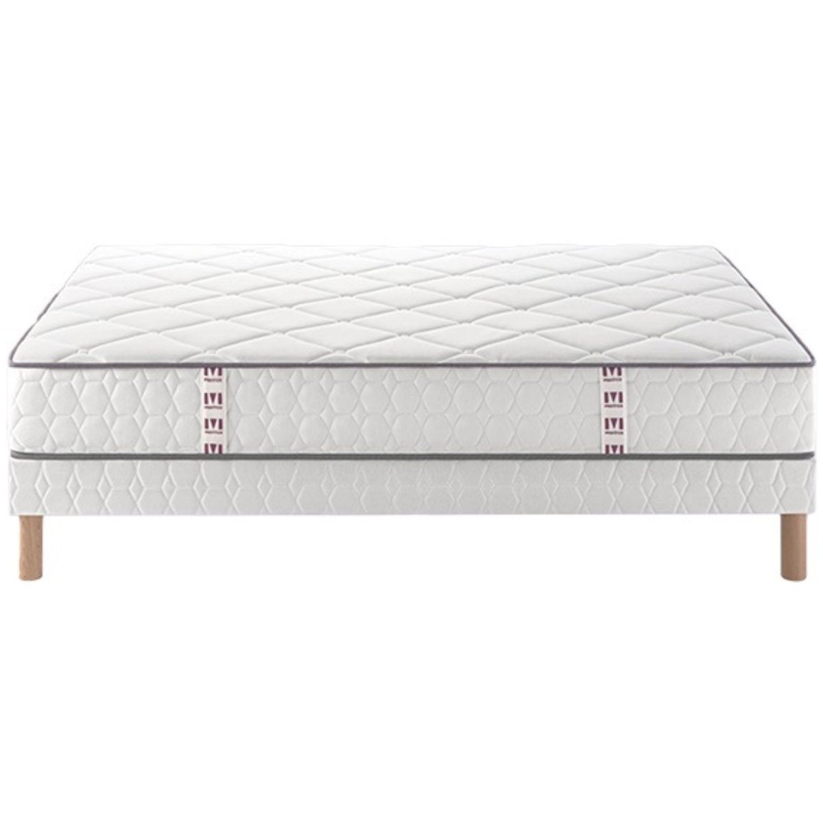 Ensemble matelas ressorts et mémoire de forme CHEER BED, sommier TWIST et pieds blanc, MERINOS