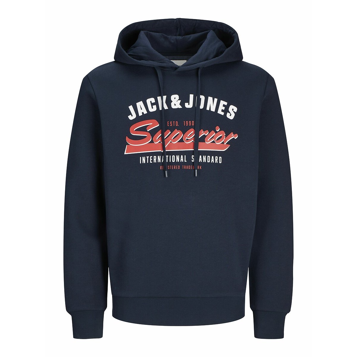 Sweat droit à capuche à logo bleu foncé, JACK & JONES