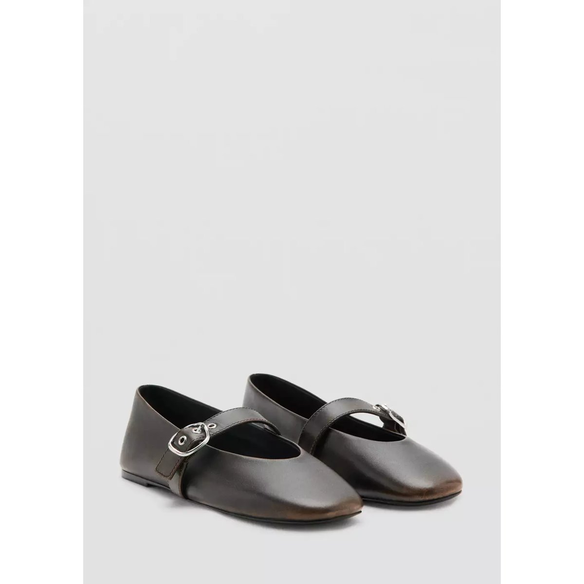 Ballerines cuir boucle chocolat, MANGO