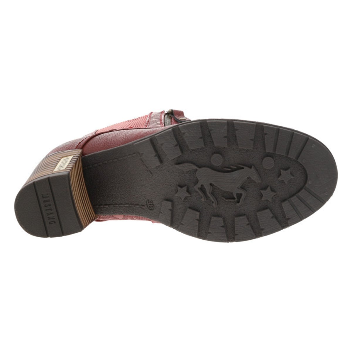 Bottines kaki à talon décroché haut avec un zip et des lacets ronds bordeaux, MUSTANG