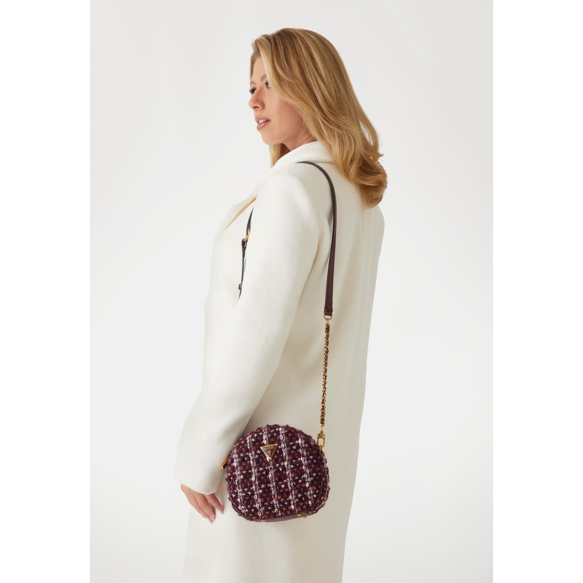 Mini Sac À Bandoulière Giully Tweed bordeaux, GUESS