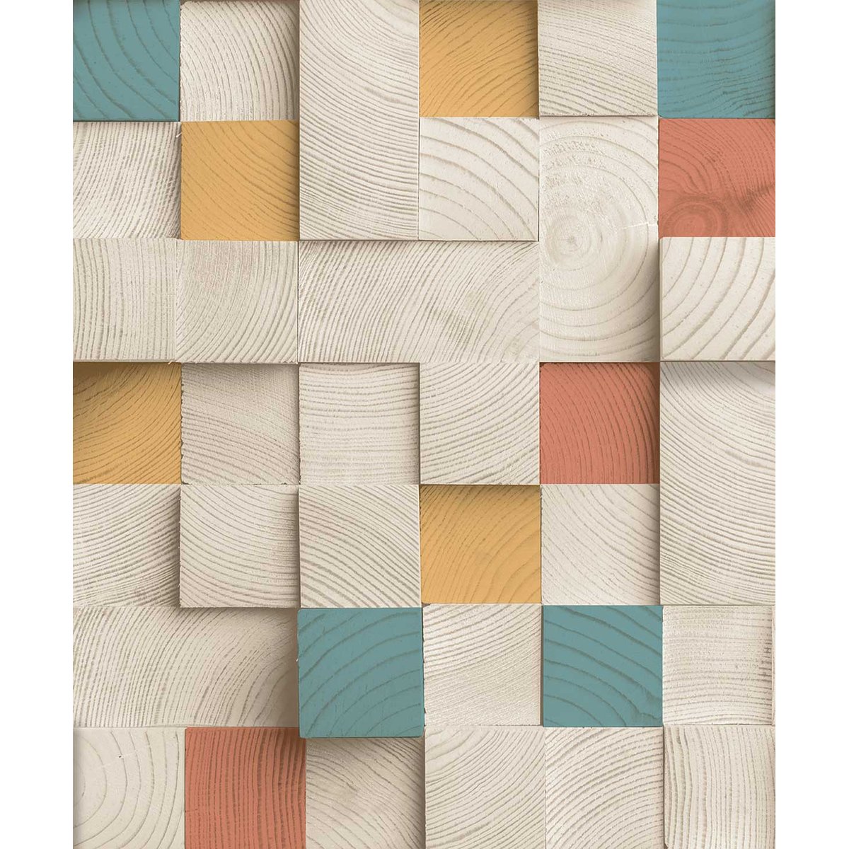 Papier peint cubes bois colorés design moderne multicolore, HEXOA