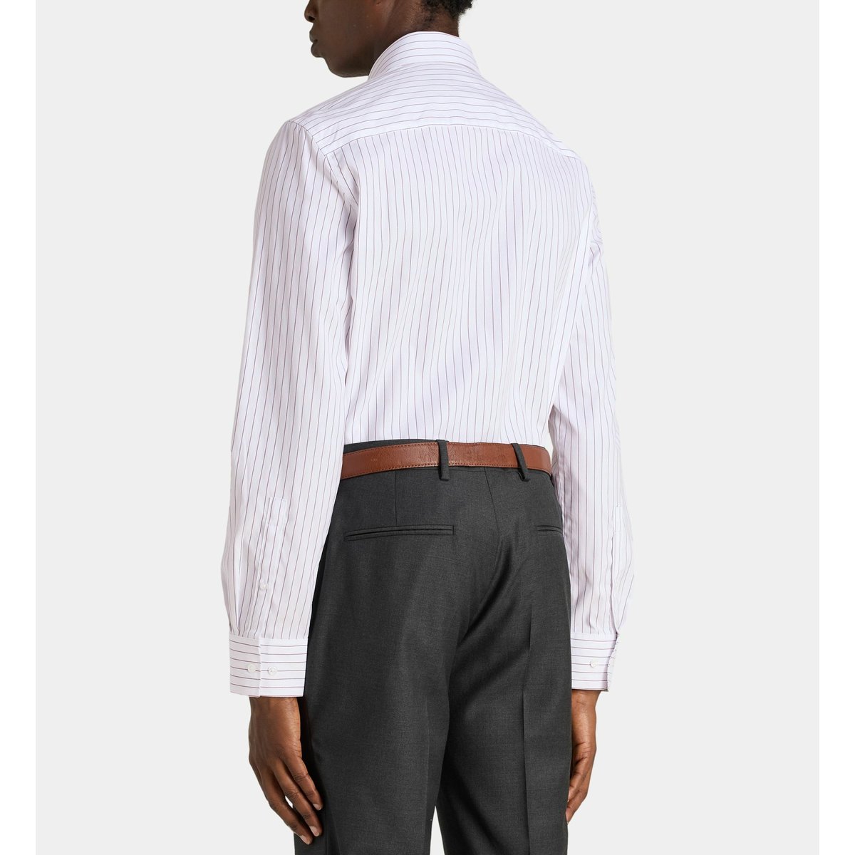 Chemise droite hsrbank en coton rayée rouge, GALERIES LAFAYETTE