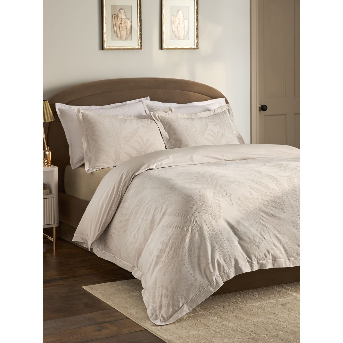 Housse de couette et taie en jacquard palmier naturel, NEXT