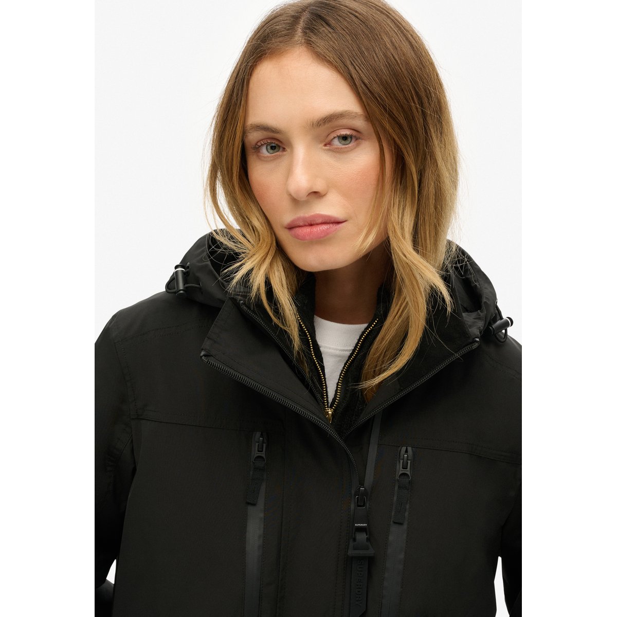 Parka longue à capuche noir, SUPERDRY
