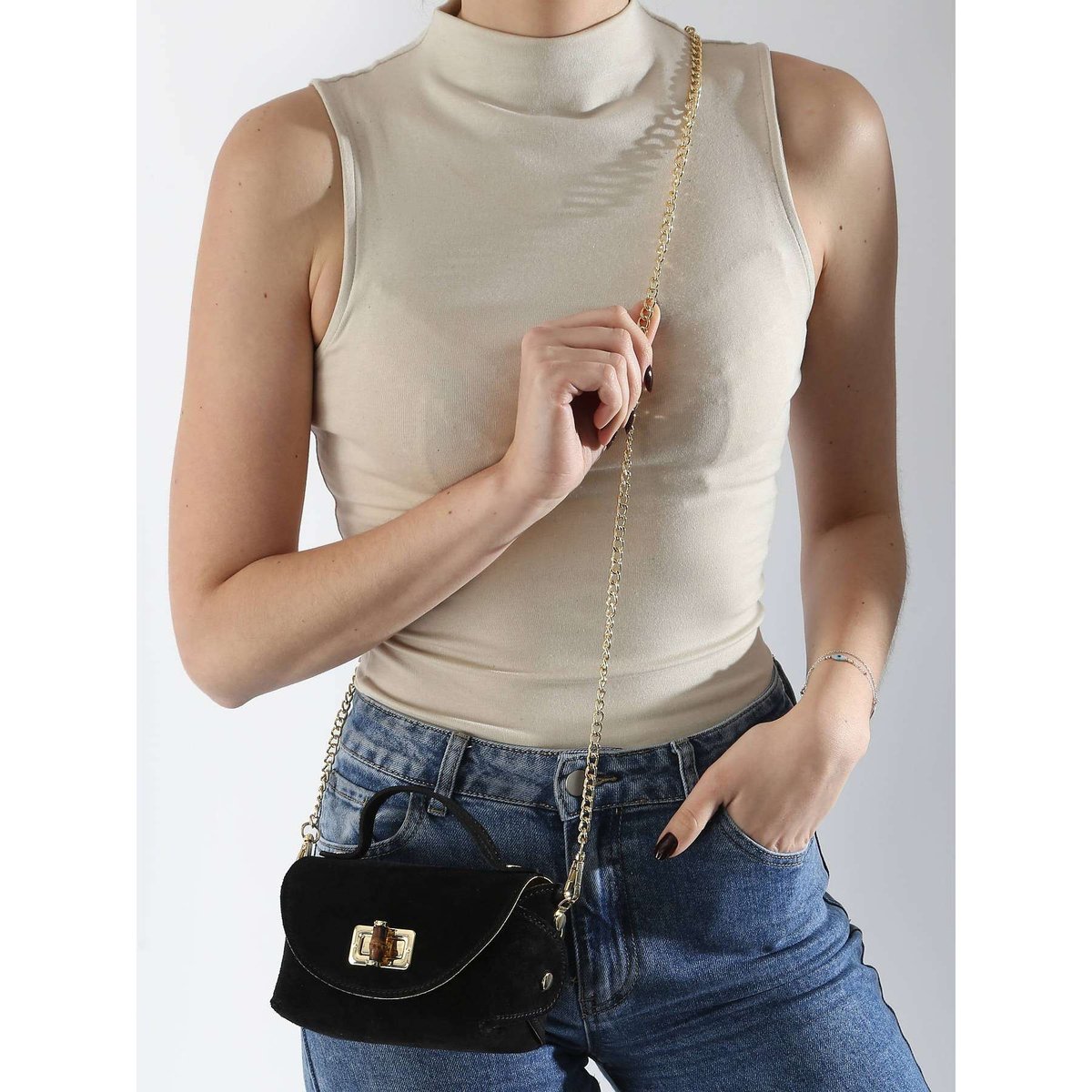 Sac bandoulière Velvet cuir nero, MILANO
