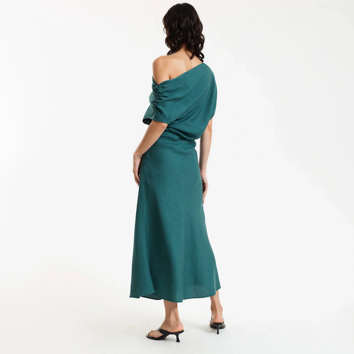 Abito midi drappeggiato con colletto asimmetrico verde smeraldo, LA REDOUTE COLLECTIONS