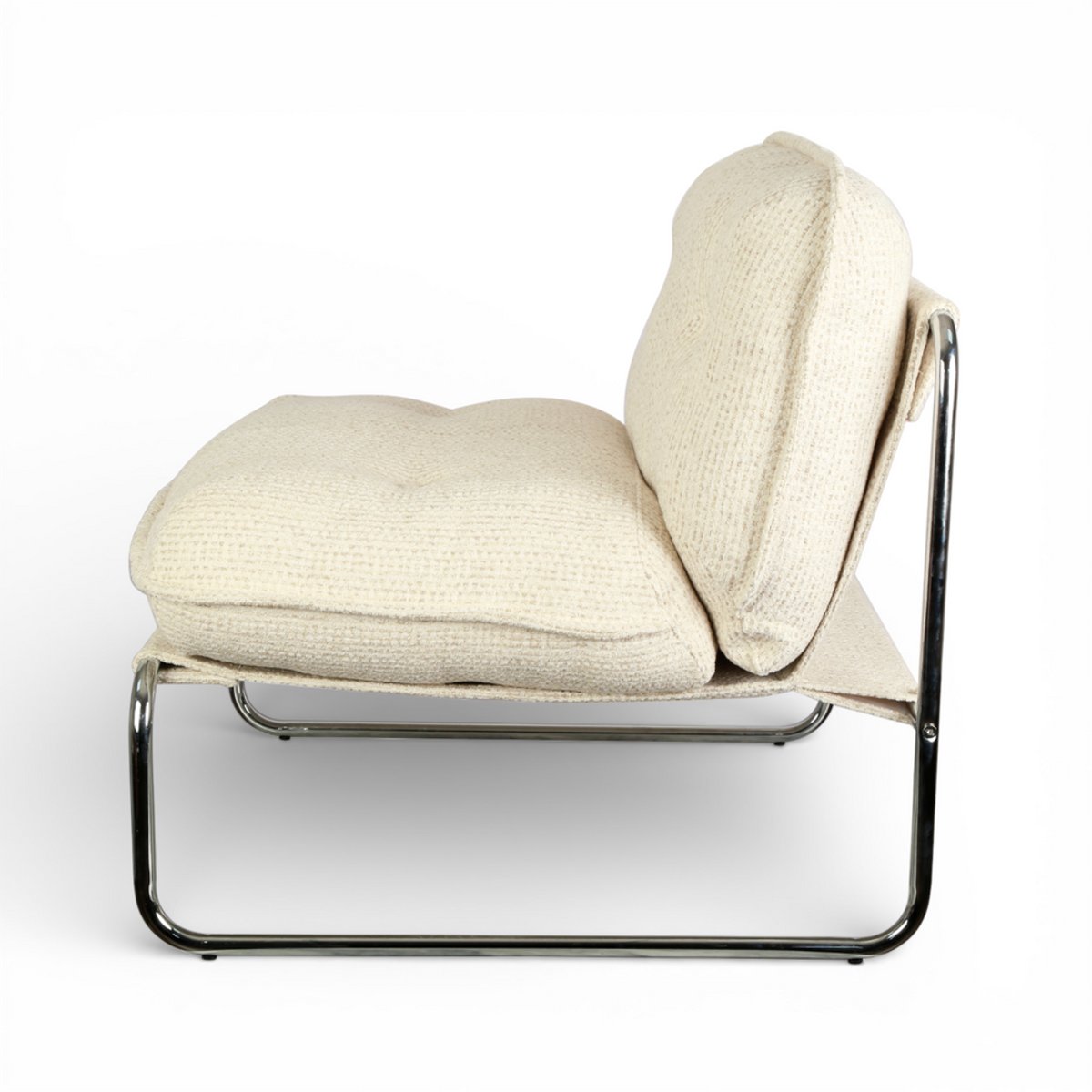 Fauteuil tissu chenillé  pied chromé beige, ZAGO