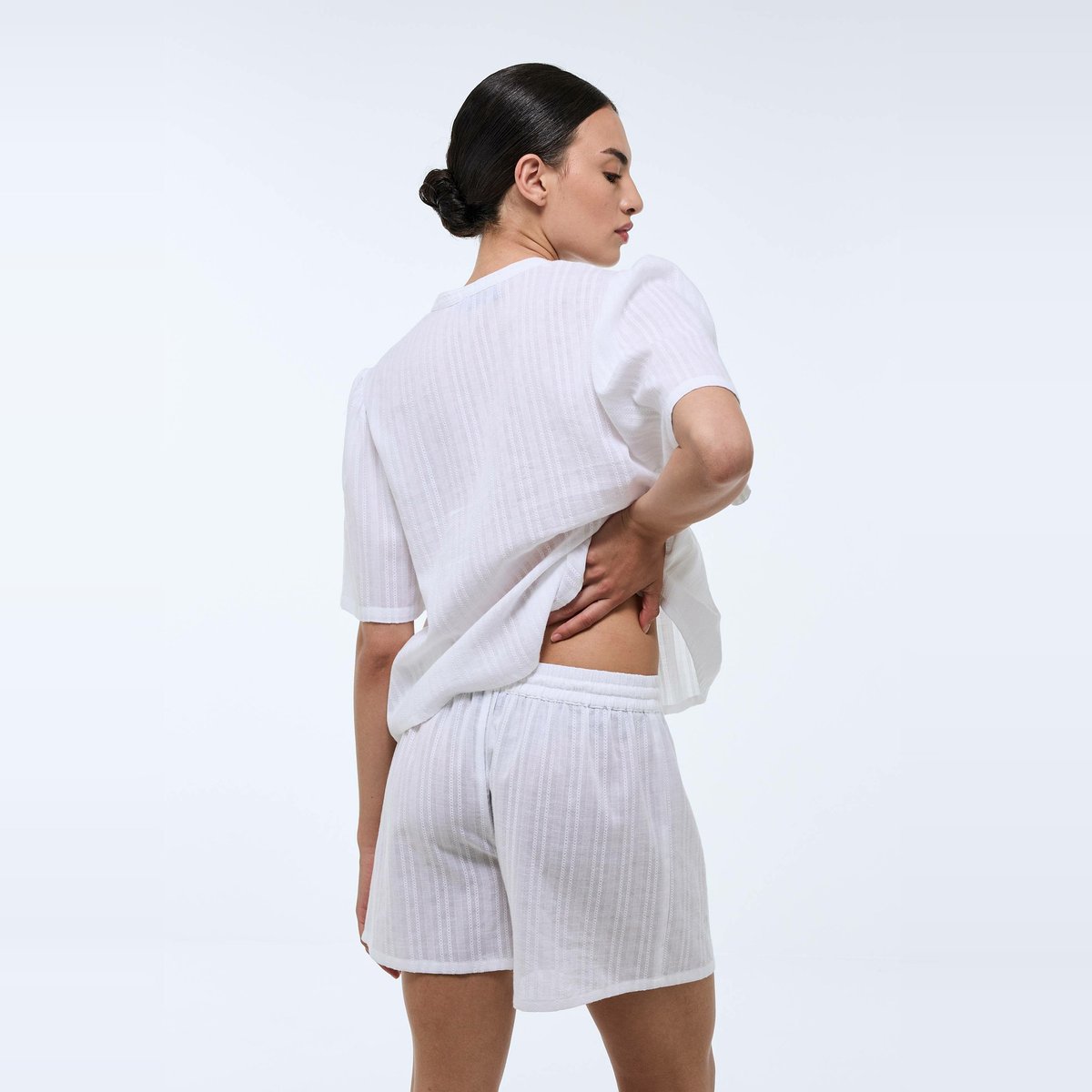 Pyjashort uni en coton BIO GOTS blanc, MONOPRIX