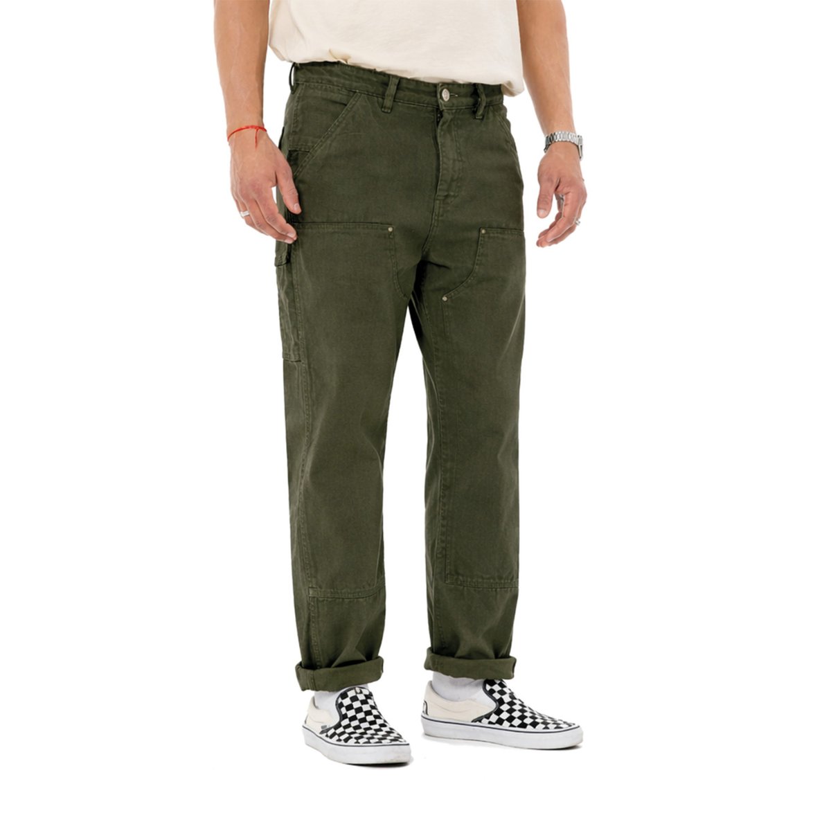 Pantalon coton canvas WORK vert kaki, VON DUTCH