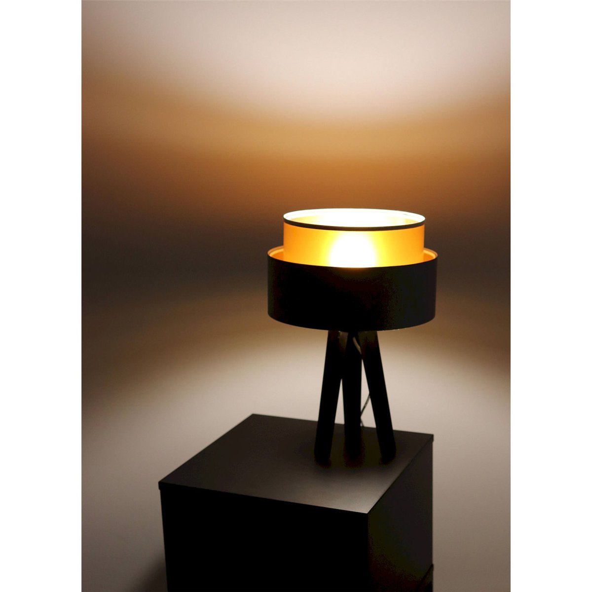 Lampe à poser ronde, DUO ELLEGANT noir satiné intérieur cuivre, BPS KONCEPT