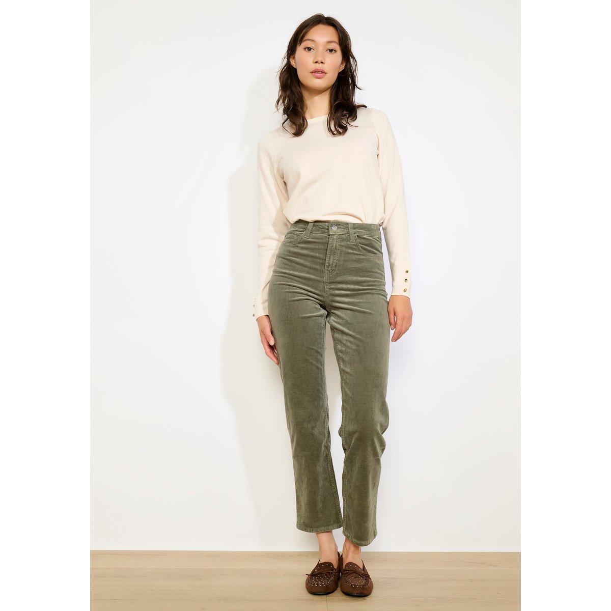 Pantalon velours taille haute khaki, LOLALIZA