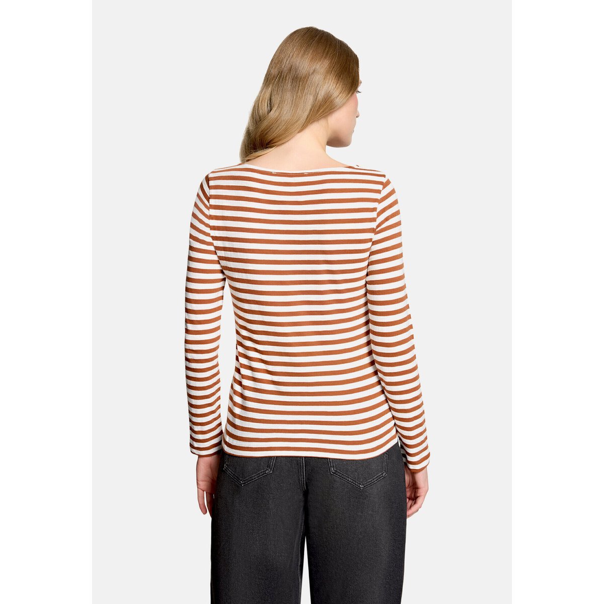 T-shirt à rainures à encolure bateau brown/cream, BETTY & CO