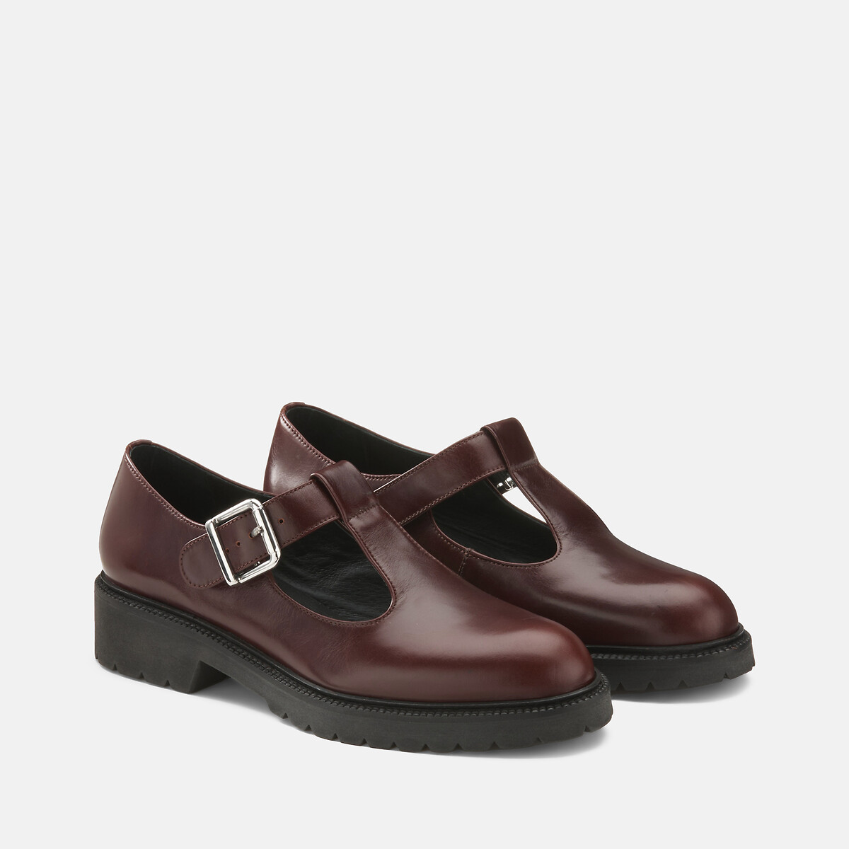 Salomés en cuir à semelle crantée bordeaux, LA REDOUTE COLLECTIONS