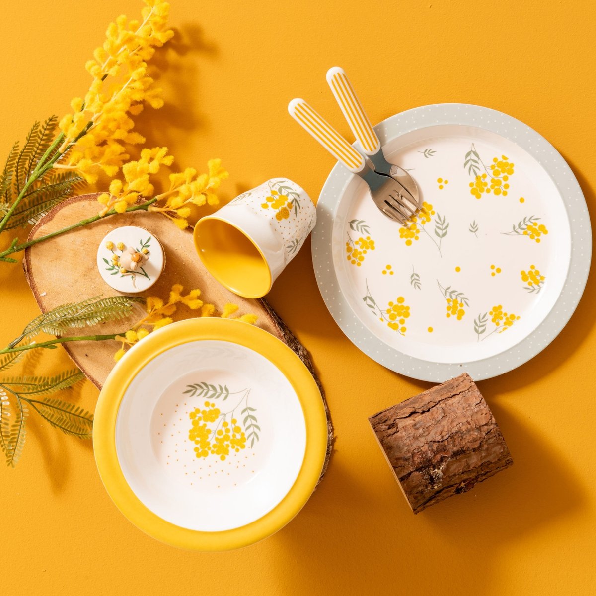 Coffret repas Mimosa (5 pièces) jaune, vert, AMADEUS LES PETITS