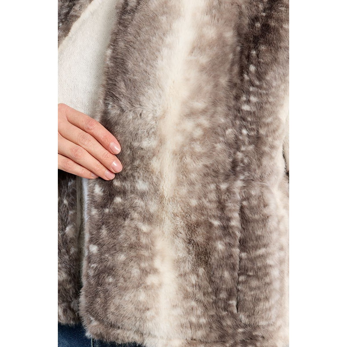 Veste sans manches, imitation fourrure, faon gris, LILI SIDONIO