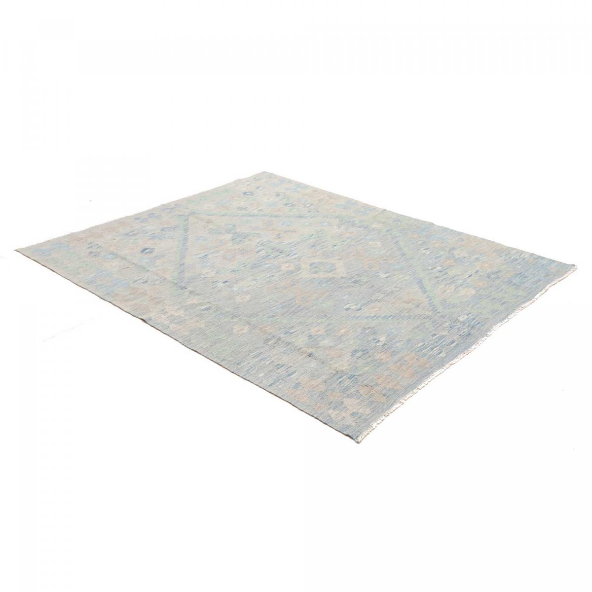 Tapis d'orient géométrique, tissé plat en laine, KILIM 13 bleu, beige, vert, UN AMOUR DE TAPIS