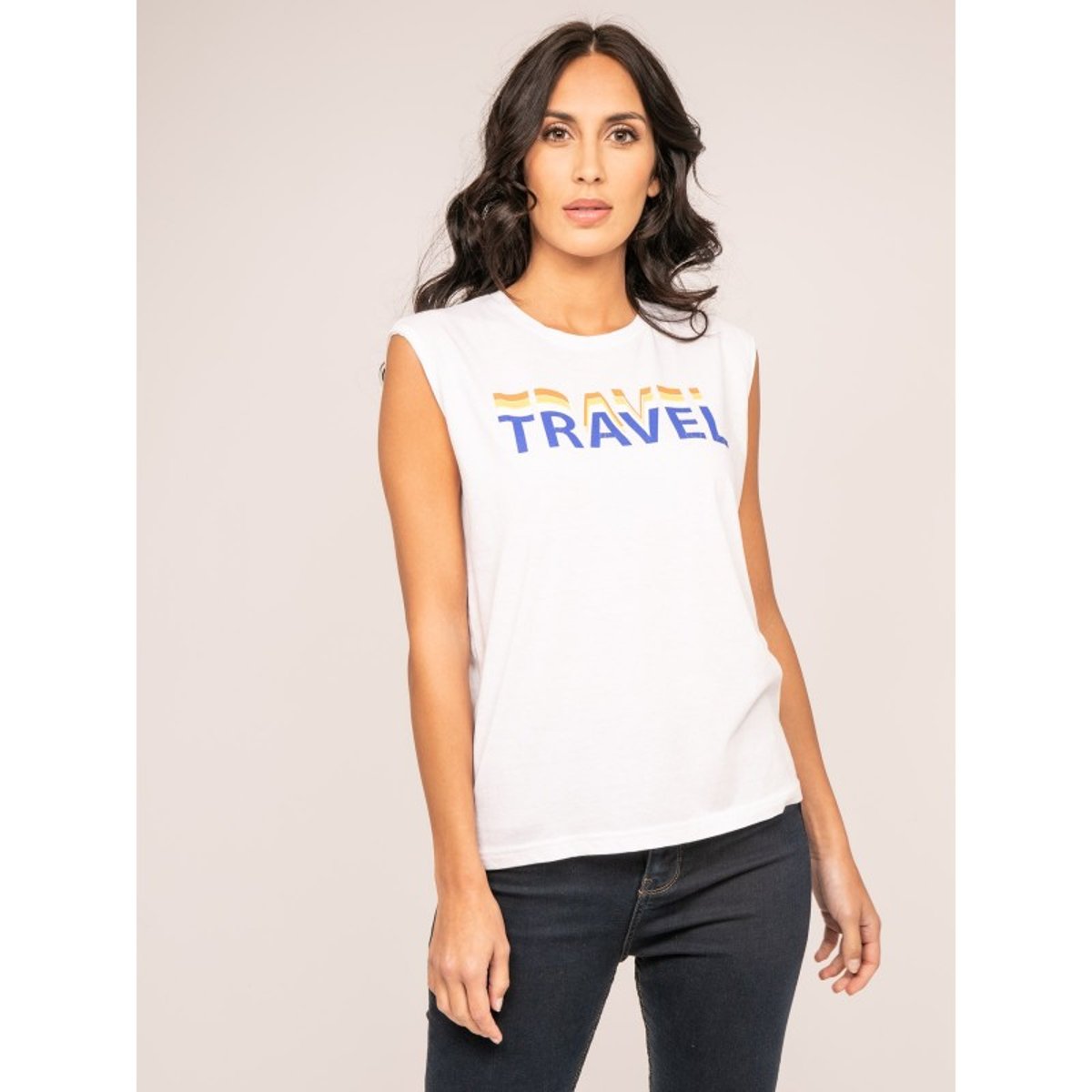 T-shirt Col Rond Sans Manches Florifou blanc, DONA LISA