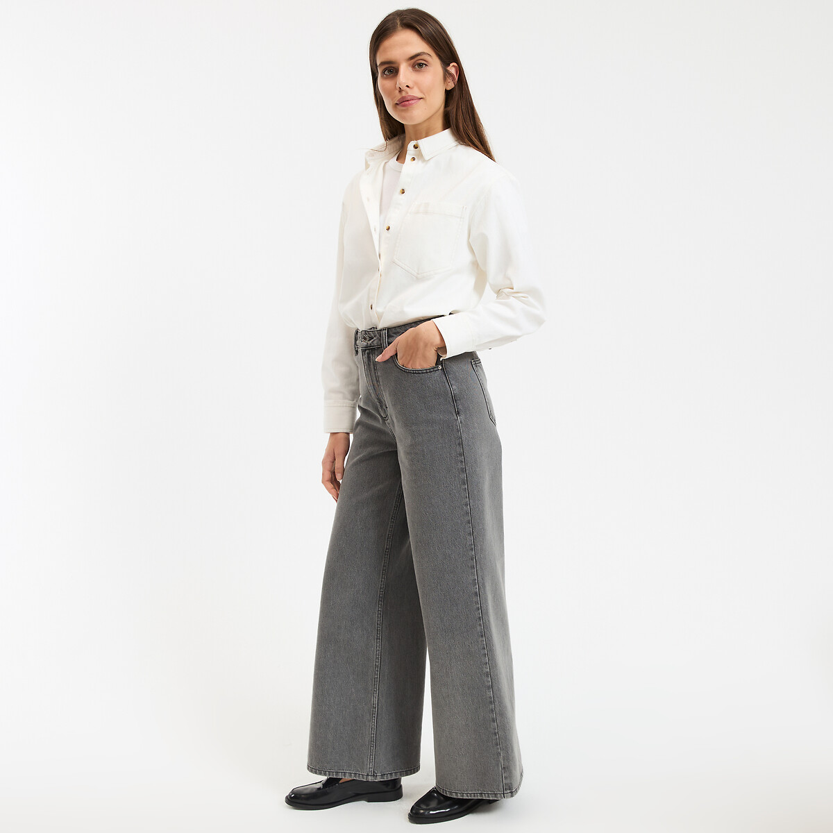 Chemise en denim pur coton, Signature MARLÈNE blanc, LA REDOUTE COLLECTIONS