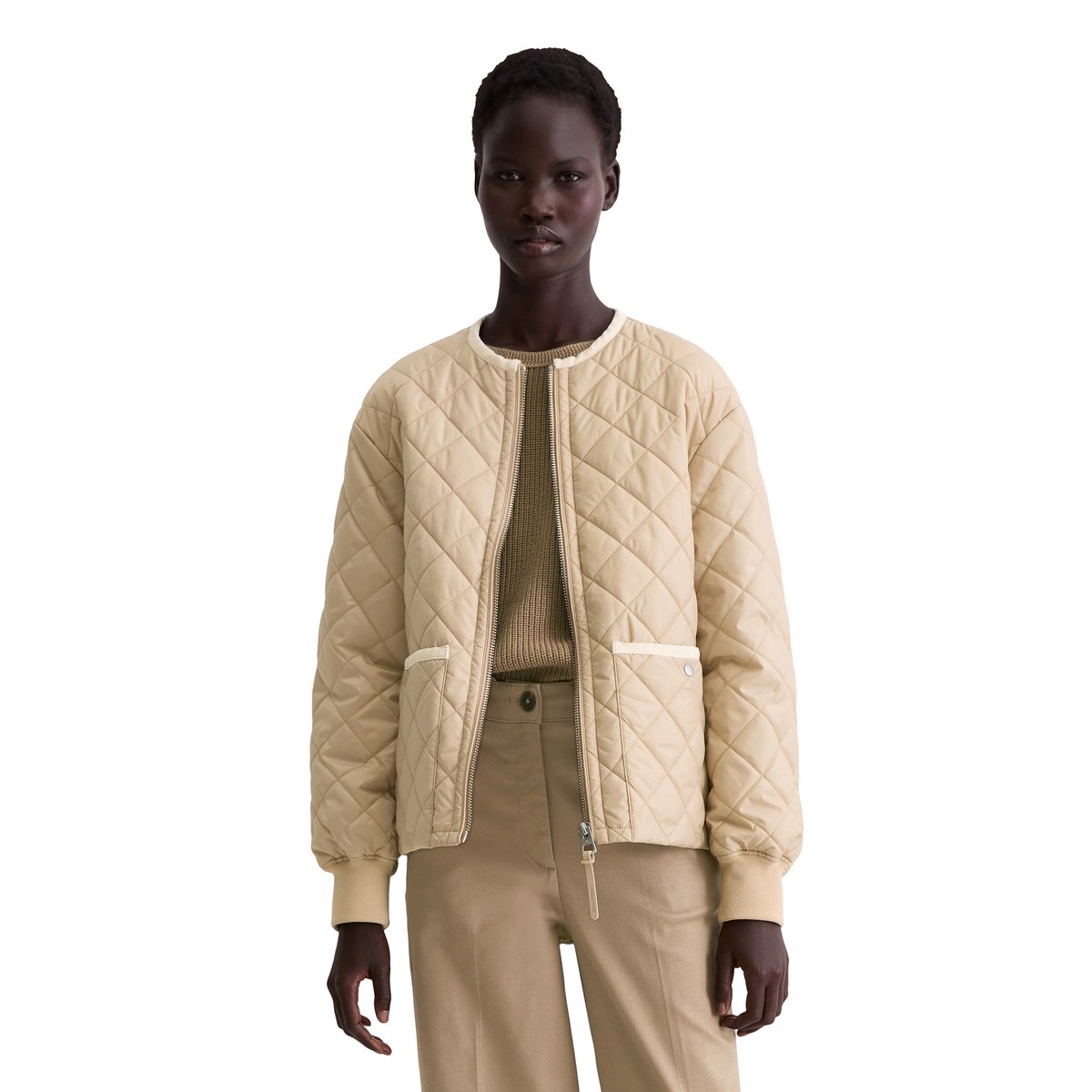 Veste matelassée sans col relaxed en polyester recyclé beige, MARC O'POLO