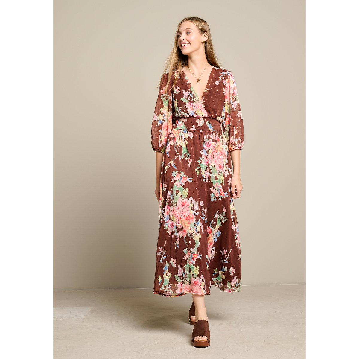 Robe longue fleurie brown coffee, LOLALIZA