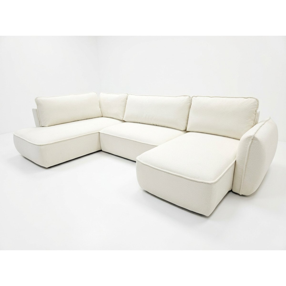 Canapé d'angle convertible 5 places en tissu chenille, ESMEE blanc, BOBOCHIC