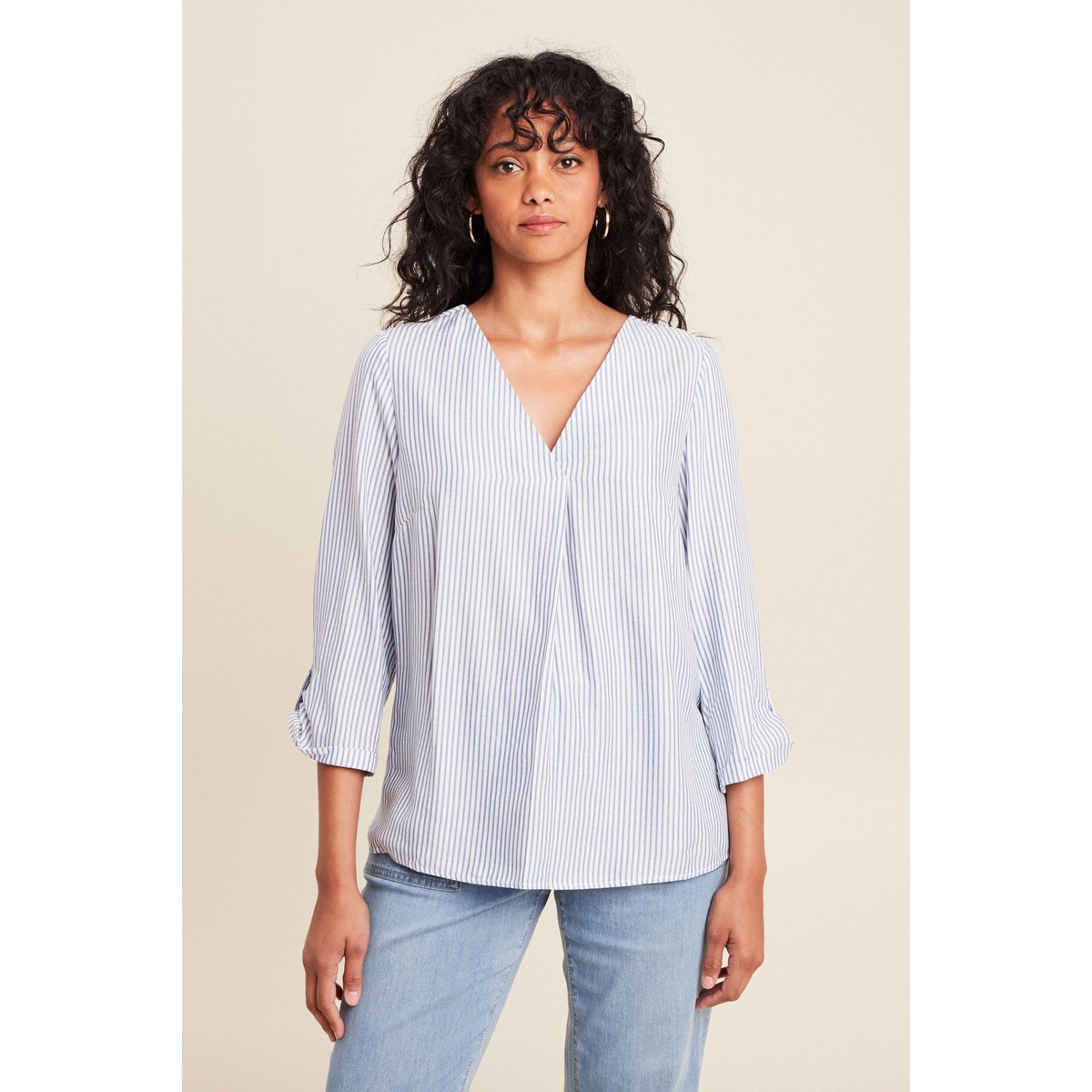 blouse fluide manches 3/4 bleu, BREAL