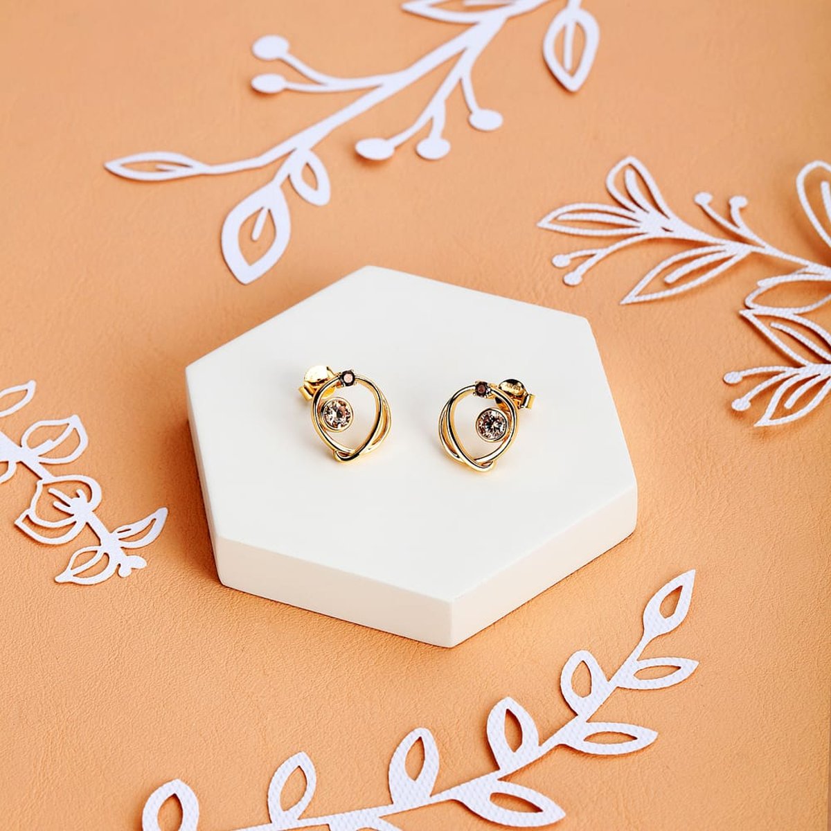 Boucles d'oreilles en Oxyde De Zirconium/argent et Oxyde de zirconium or et beige, L’ADOREE