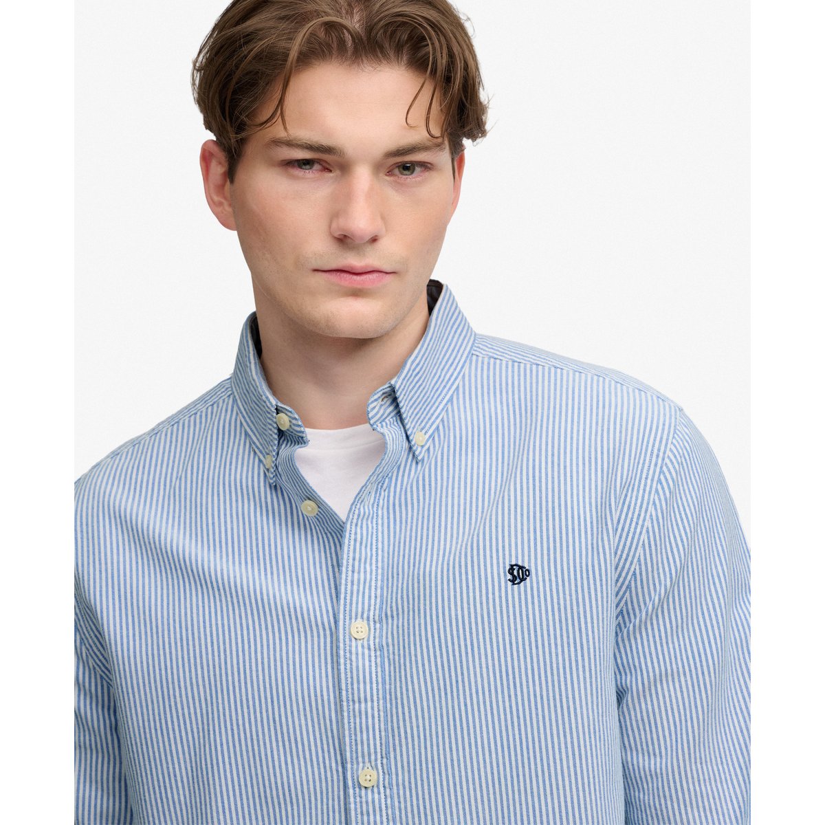 Chemise Oxford Preppy Manches Longues Coupe Décontractée mini rayures bleu azur, SUPERDRY
