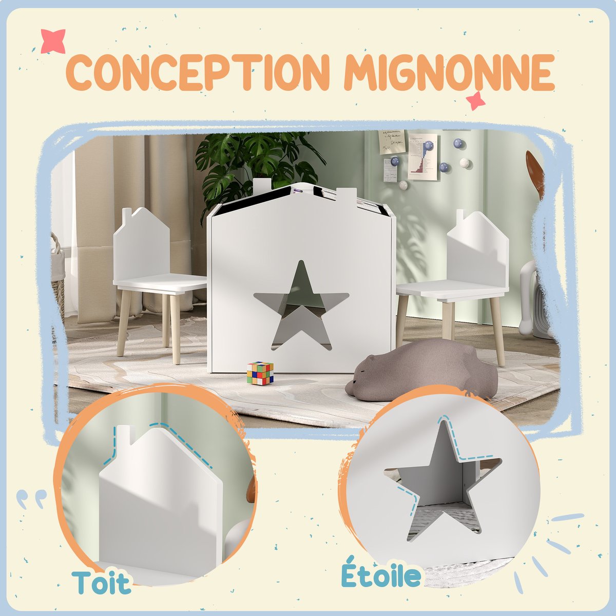 Ensemble table et chaises pour enfants MDF blanc, AIYAPLAY