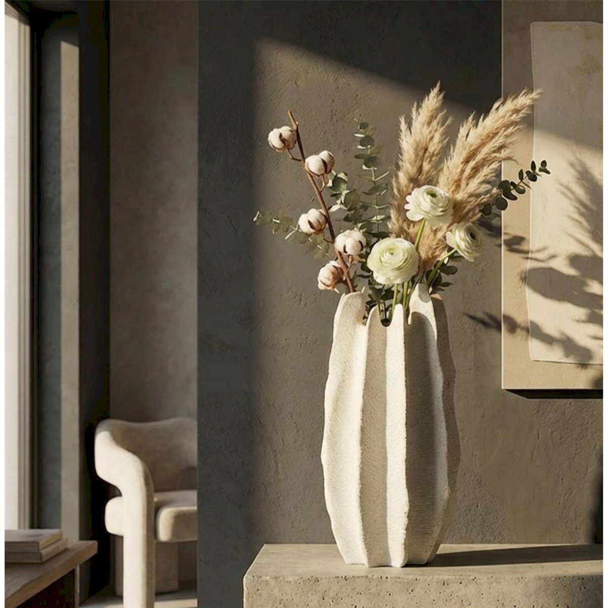 Vase sculptural relief organique MODERN beige moucheté, RECOLLECTION