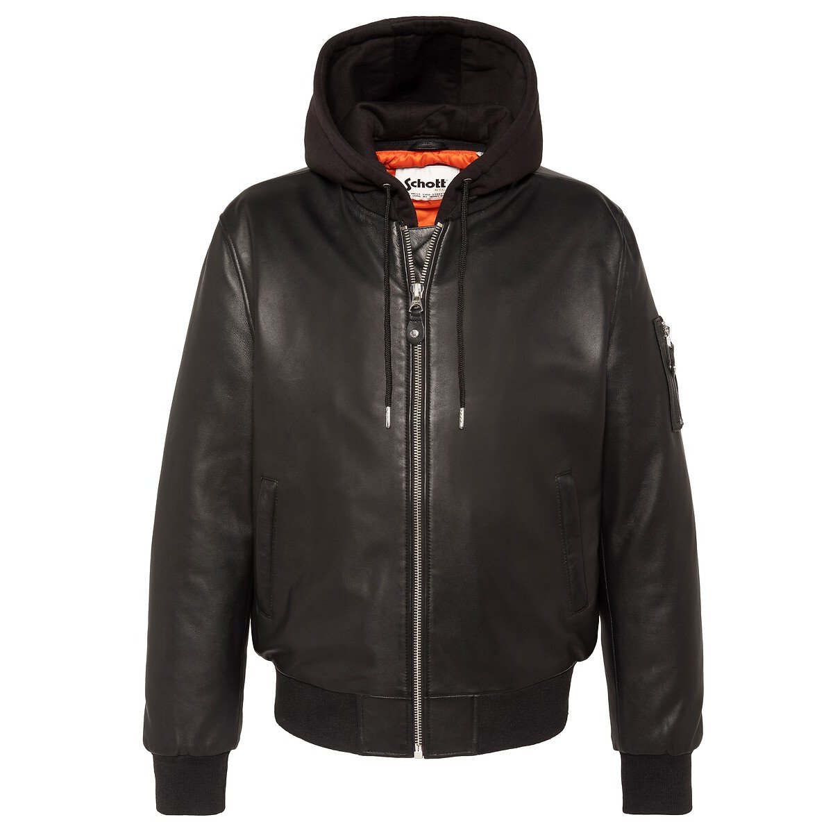 Giacca bomber in pelle con cappuccio, LCSPORT nero , SCHOTT