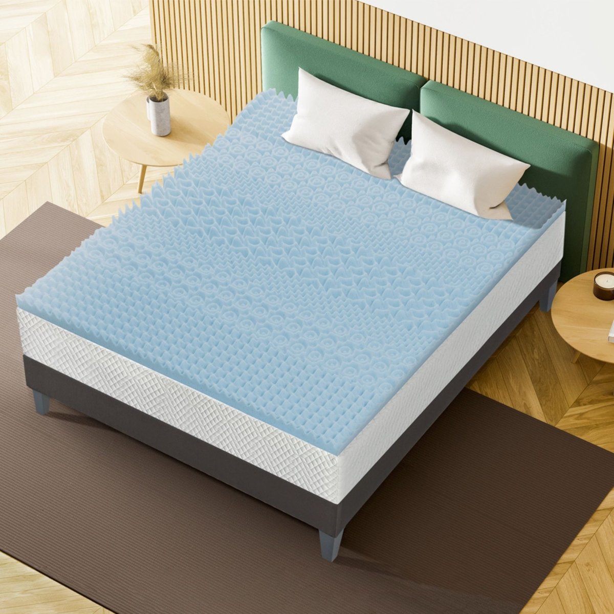 Surmatelas Mousse Gel Refresh 90x190 cmMémoire de forme avec gel thermorégulateur & Zonage de confort bleu, BELLECOUR