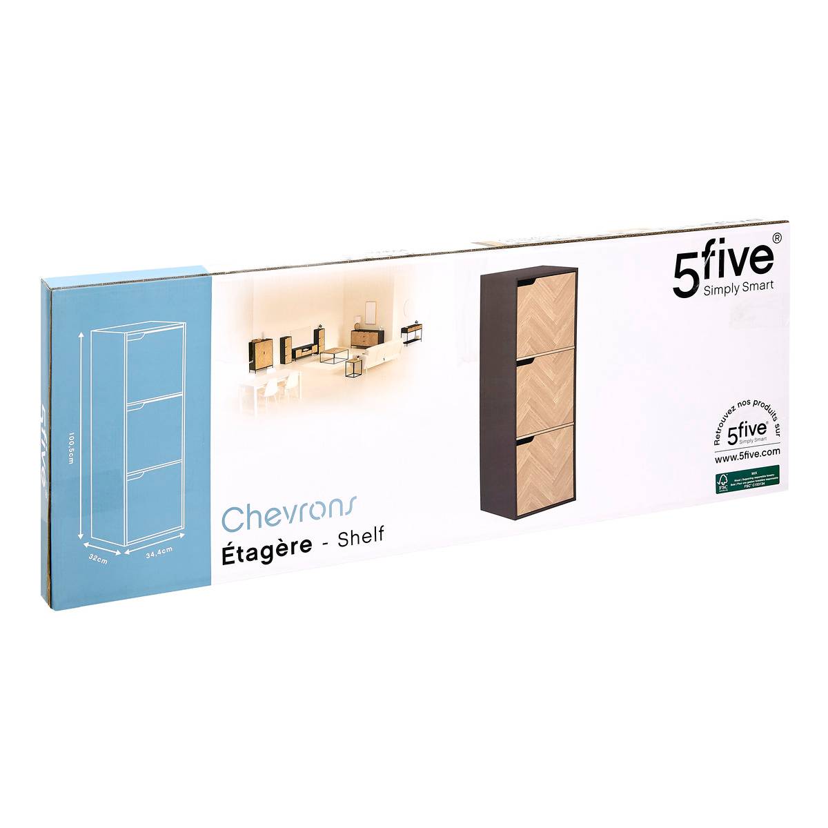 Étagère 3 cases CHEVRONS noir, 5FIVE SIMPLY SMART