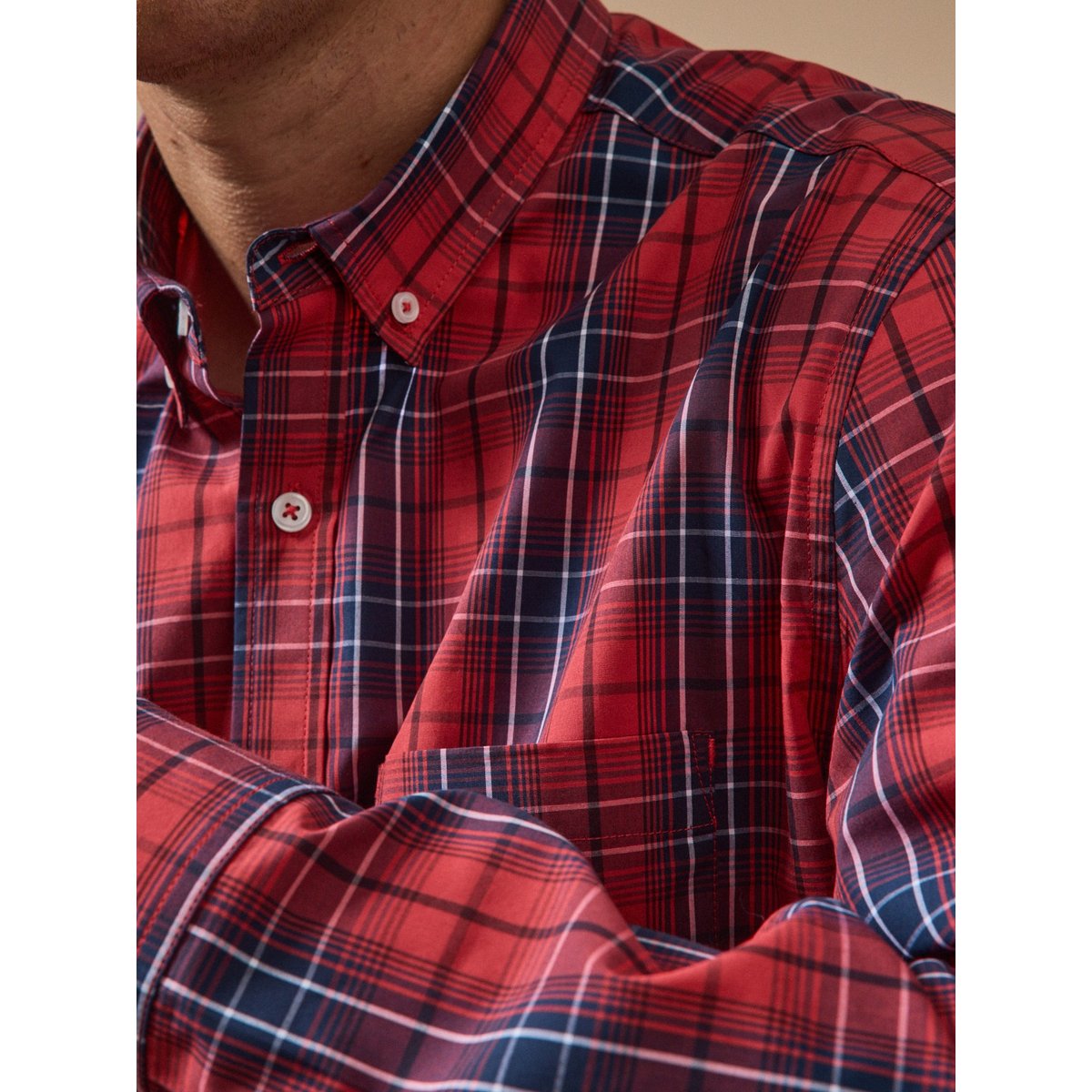Chemise popeline carreaux - coupe contemporaine carreaux rouge, CYRILLUS