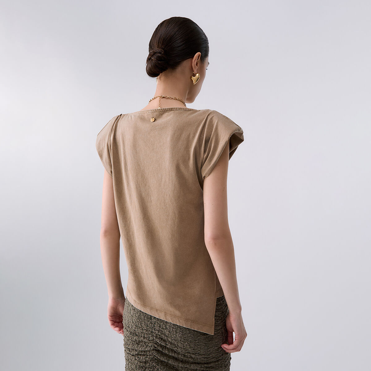 Top en jersey brodé beige, LIU JO