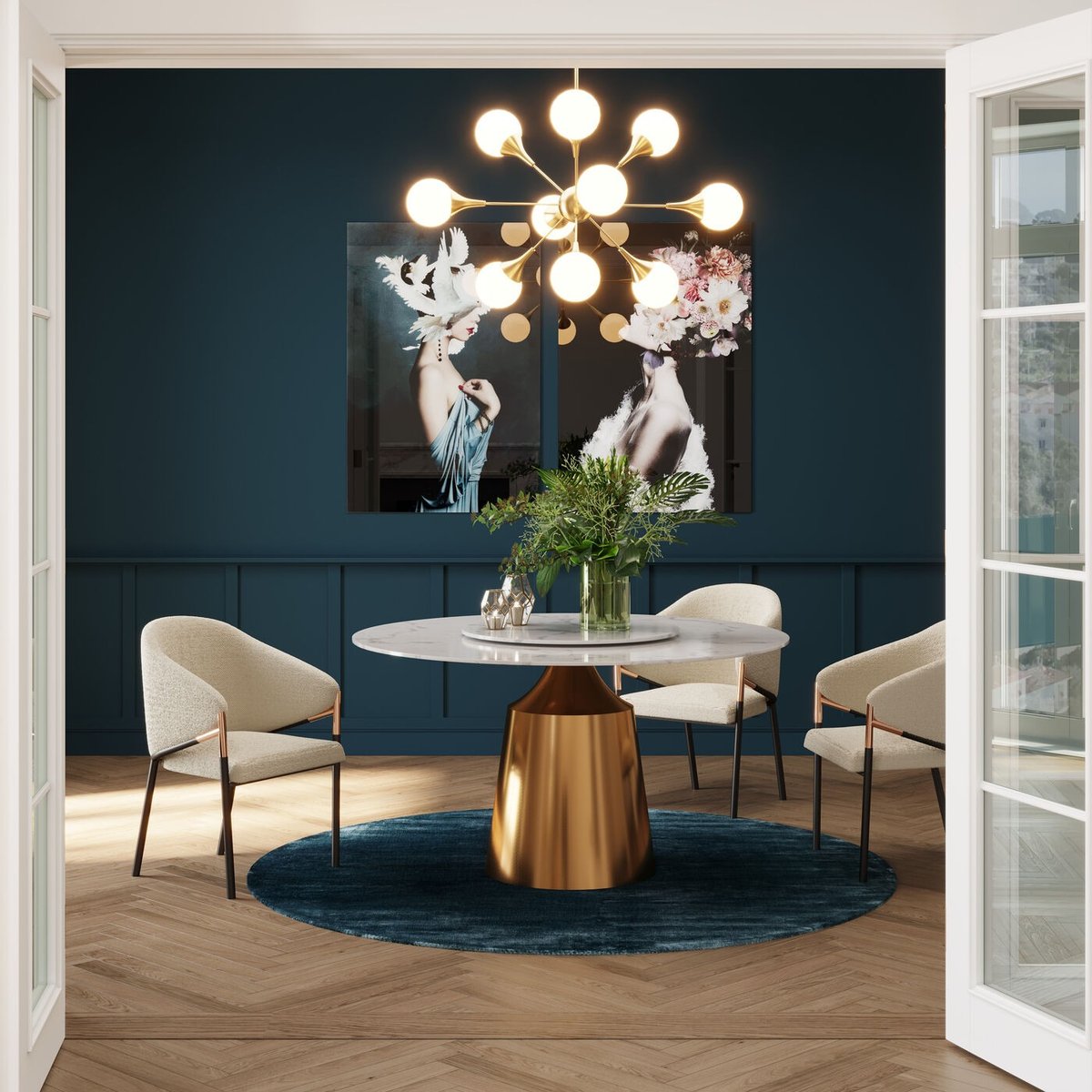 Tapis rond en viscose, COSY bleu, KARE DESIGN